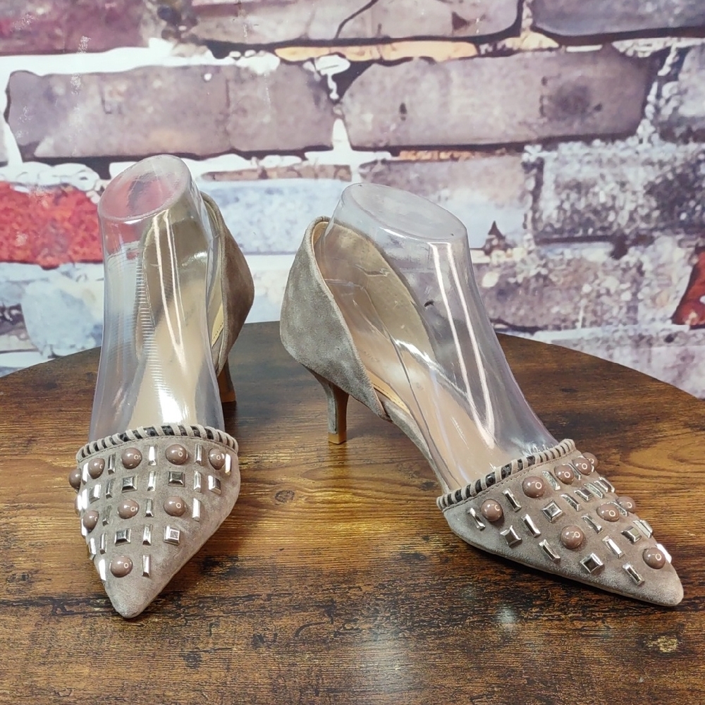 Antonio Melani "Vivica" Embellished Suede d'Orsay Heels